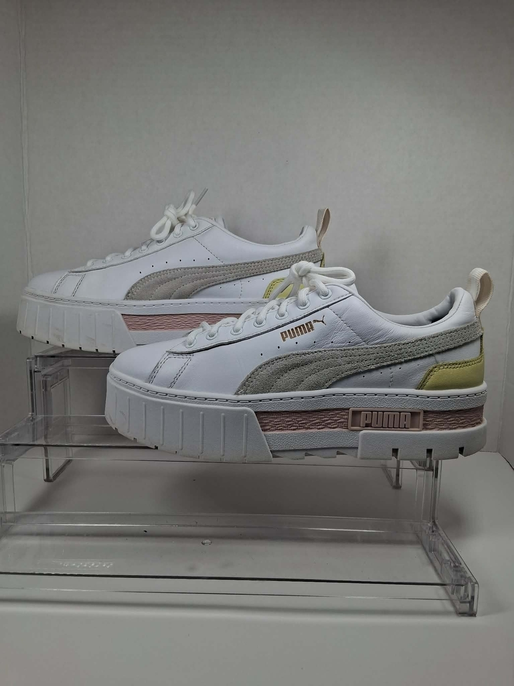 PUMA Mayze White Lotus Women's Leather Low Top Lace Up Platform 381983-03 Sz7